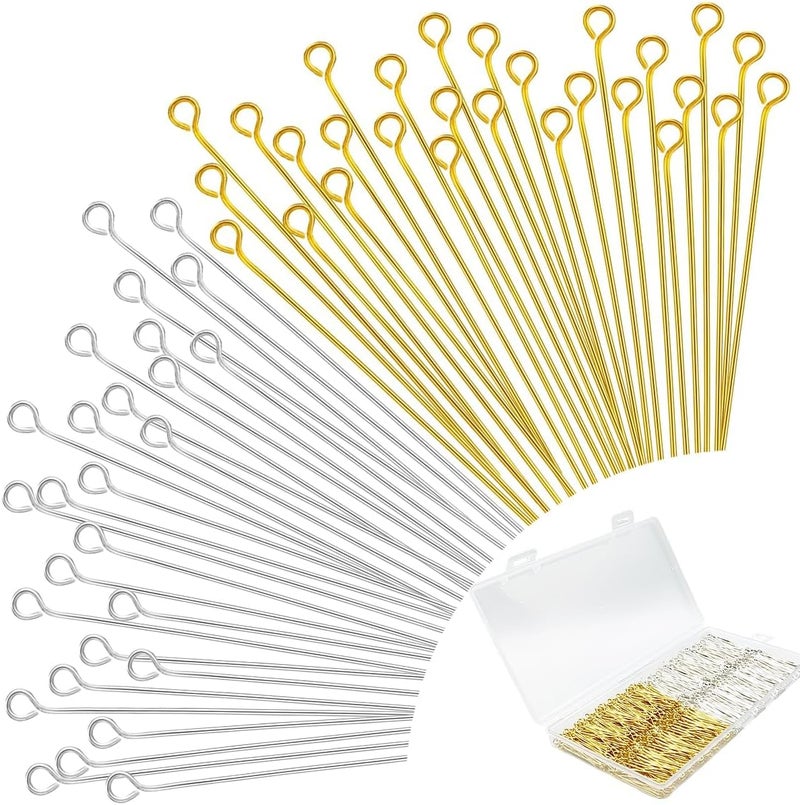 Bulrash 800 Pieces 30mm Eye Pins for DIY Jewelry Craft Making 1.18 Inch Metal End Straight Eye Pins for Bracelet Necklace Earring Pendant Supplies(Eye Pins-Gold and Silver) - Image 1